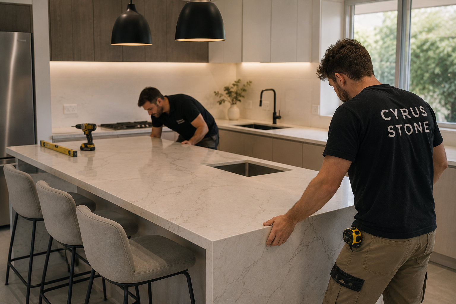 Stone benchtop installation in Melbourne